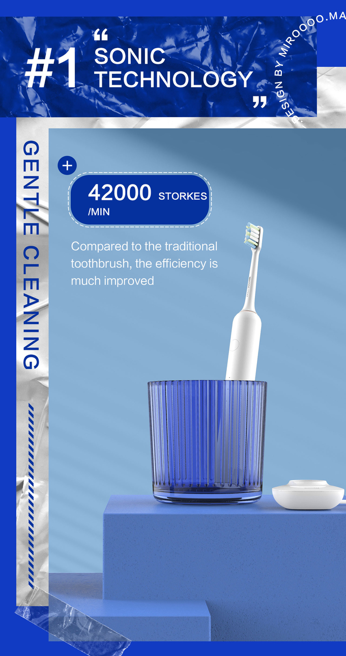 MIROOOO Waterproof IPX7 DuPont Brush Heads Smart Electric Toothbrush With Smart Timer 3
